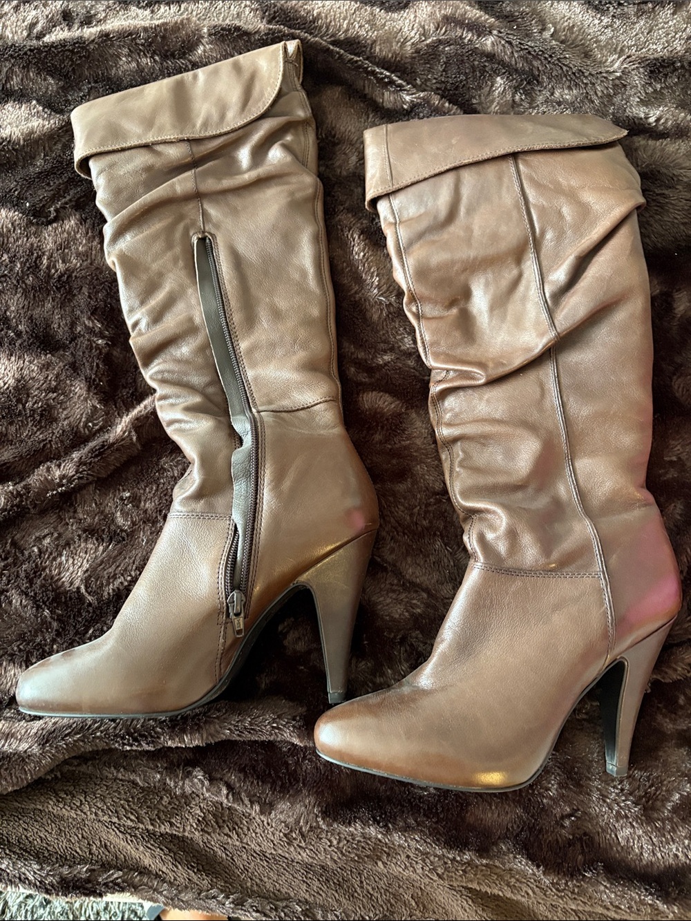 Aldo Slouchy Taupe Knee-High Heeled Boots